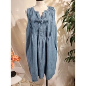 Sonoma Chambray Denim Popover Pintuck Pleat Dress Size XXL Cottagecore Cotton